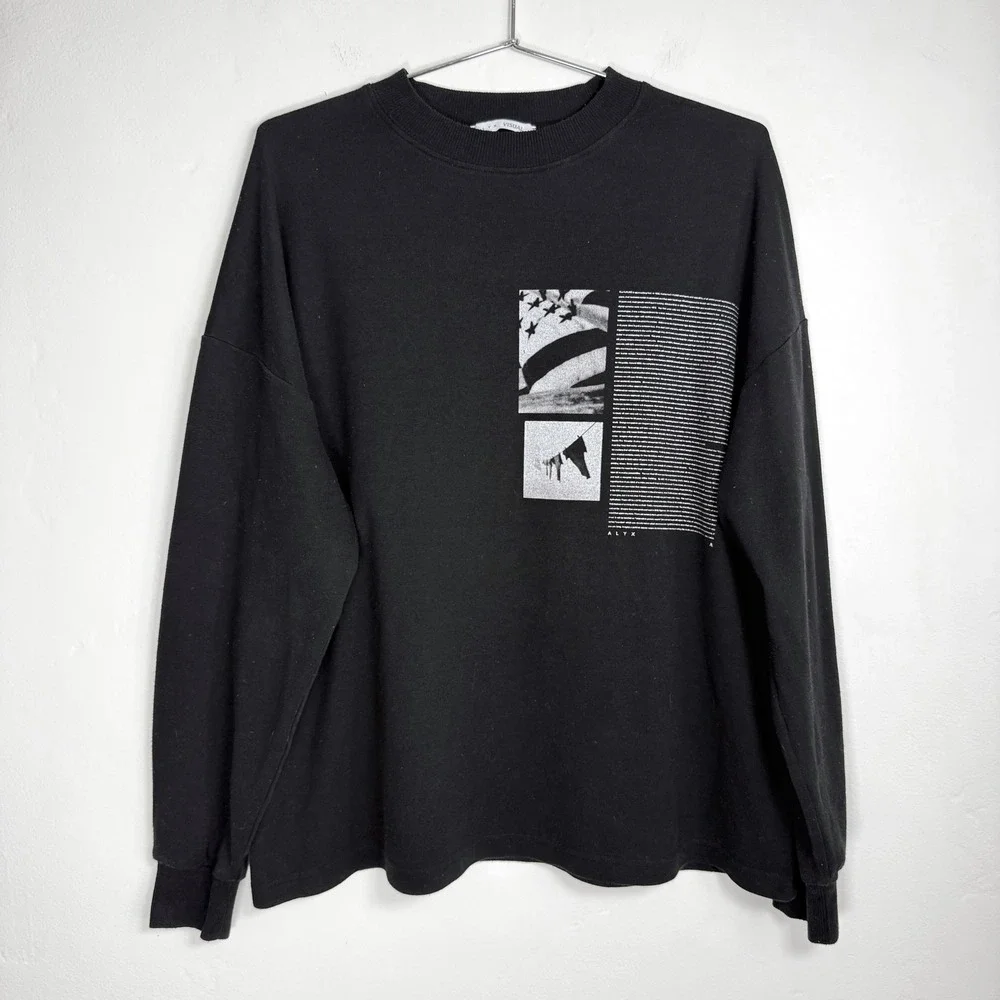 ALYX Visual Black Graphic Print Medium Crewneck Sweatshirt Menswear Designer Top